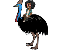a cartoon of a man riding on top of an ostrich